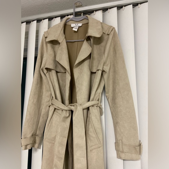 C- Beige Faux Suede Trench Coat - Picture 2 of 7